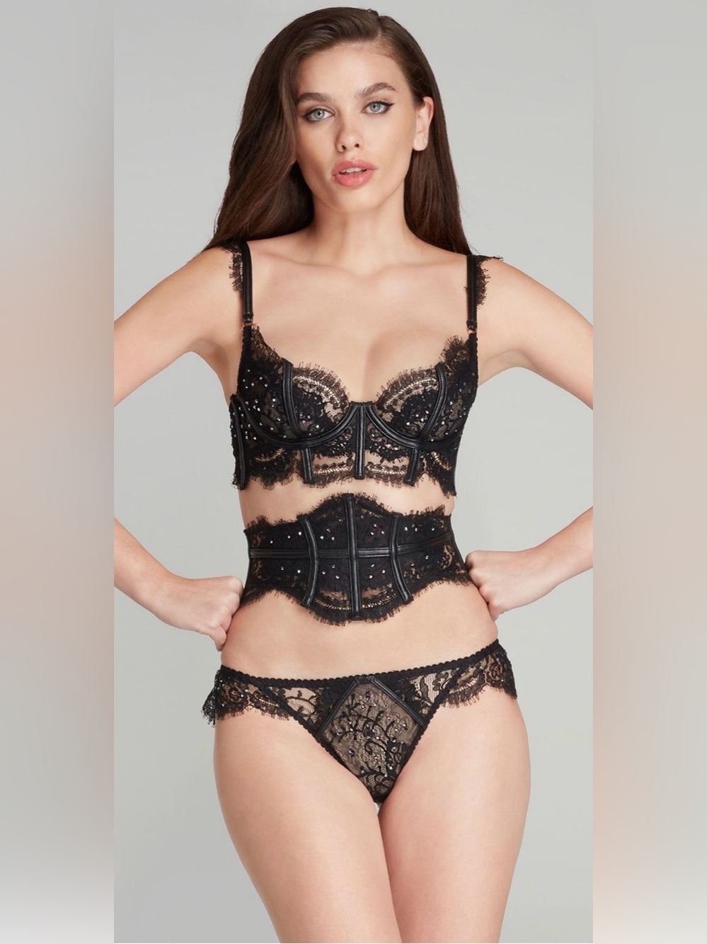 BNWT Agent Provocateur Black Roxannie Set-Bra 36DD,Thong&Waspie, $2,245 & Sisley